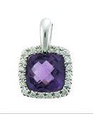 14k White Gold Amethyst Pendant Diamond Bezel