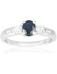 14k White Gold Sapphire and Diamond Ring (0.17 cttw, G-I Color, I1-I2 Clarity)