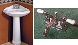 Cheviot White Sheffield Corner Pedestal Sink with Elizabethan Classics 4 inch Centerset Bath Faucet