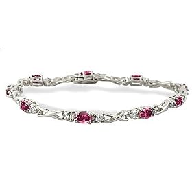 14K White Gold Genuine Oval Pink Tourmaline and Diamond Bracelet by Jewels For Me