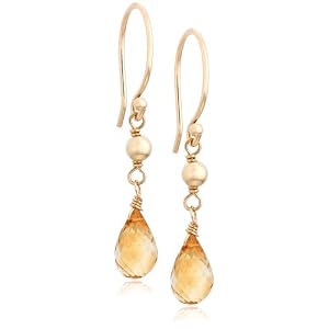 14k Yellow Gold, November Birthstone, Citrine Briolette Hook Earrings by