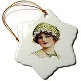 Victorian Lady With Bead and Lace Bonnet - 3 Inch Snowflake Porcelain Ornament