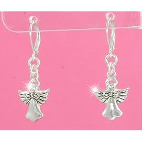 Adorable Crystal Angel Charm Earrings with Antiqued Silver Accents
