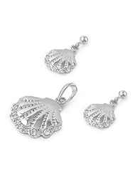 Sterling Silver Sealife Design Ocean Shell Pendant and Earrings Jewelry Set