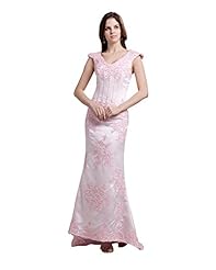 V-neck Applique Lace Mermaid Floor Length Natural   Waistline Cap Sleeves Prom Dress 