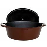 Paylesscookware Enamel Coated Cast Iron Dark Coffee Oval Casserole Pot 7-qt.
