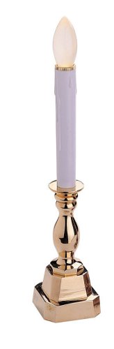 Bethlehem Lighting Stowe Battery-Operated 12-Inch Brass Candle with LED White/Amber Flicker Bulb