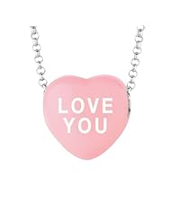 Sterling Silver 14mm Lt Pink enamel Sweethearts LOVE YOU Heart Pendant