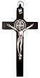 Saint Benedict Crucifix - Wall Crucifix - Black Wood with Silver Corpus - 8" Height - MADE IN ITALY