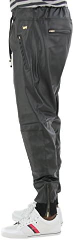 Well Established Men's Drop Crotch Faux Leather Jogger Pant-Black-40
