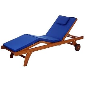 Teak Chaise Lounger + Blue Cushion - Furniture For Your Patio and Garden!