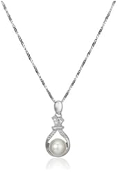 Freshwater Cultured Pearl and Cubic Zirconia Sterling Silver Pendant Necklace