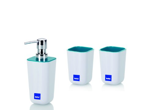 Kela 390071 Bad-Set Lano 3-teilig, wei&szlig; / t&uuml;rkis