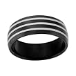 Black 316L Stainless Steel Ring with White Stripes Design