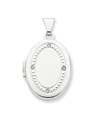 14k White Gold 21mm Oval Rhodium Diamond with Texture Locket