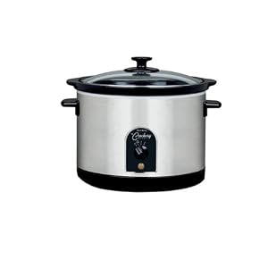 West Bend 85156 6-Quart Round Crockery Cooker, Stainless Steel Black by West Bend