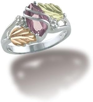 Landstroms Black Hills Gold June Birthstone Ring in Sterling Silver with marquise shaped 10 X 5 MM synthetic Alexandrite Gemstone - Ring Size 4