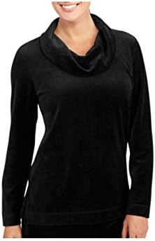 Women's Velvet Cowl Neck Tunic with Pockets Super Soft (Large, Black)