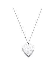 Sterling Silver Flower Engraved Heart Locket Pendant (0.8" or 20mm Height) with 1.0mm Rolo Cable Chain - 20" Inches