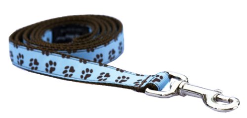 Medium Blue/Brown Puppy Paws Dog Leash: 3/4" wide, 6ft length.