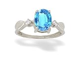14K White Gold Genuine Oval Blue Topaz and Diamond Ring