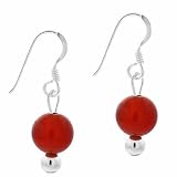 Sterling Silver 6mm Genuine Carnelian Stone Bead Beaded Dangle Hook Earrings