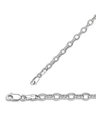 7" 14K White Gold 4.6mm (3/16") Polished Diamond Cut Oval Rolo Chain w/ Lobster Clasp