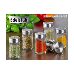 Stilvolles Gew�rzstreuer-Set aus Glas, mit Edelstahl-Deckel, 6-teilig
