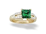 14K Yellow Gold Square Created Emerald and Diamond Engagement Ring