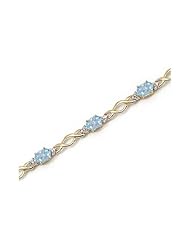 14K Yellow Gold Oval Aquamarine and Diamond Bracelet