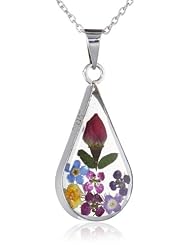 Sterling Silver Pressed Flower Teardrop Pendant Necklace, 16"