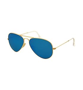 Ray-Ban Aviator Large Metal Sunglasses RB3025- Matte Gold Frame, Crystal Blue Mirror RB3025-112-17-58