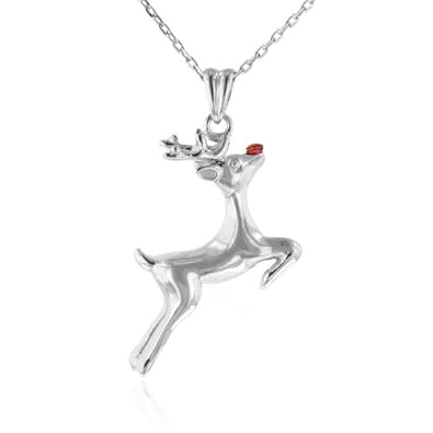 Rudolph Reindeer Ruby & Sterling Silver Pendant/Necklace with 18″ Chain $26.95