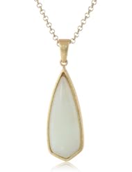 Gold Plated Brass Green Glass Teardrop Pendant with  Rolo Chain