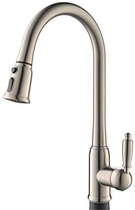 Vesla Best Modern Single Handle Stainless Steel Brushed Neckel Pull Out Sprayer Prep Rinse Restaurant Commercial Kitchen Sink Faucets,High Arc Flow Bridge Gooseneck Faucet