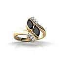14K Yellow Gold Genuine Marquise Black Onyx and Diamond Bypass Ring