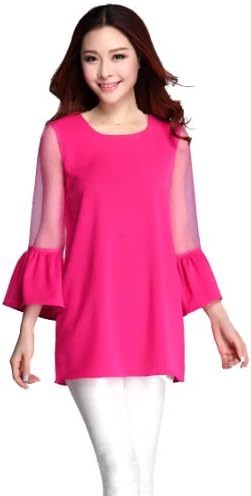 YYZ Womens Crewneck 3/4 Sleeve Polyester Solid Dresses with Mandarin Sleeve, Rosered, 12P