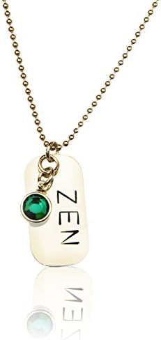 Spiritual Sterling Silver ZEN Karma Accelerator Dog Tag Necklace with a Round Green Swarovski Crystal, 18 Inch