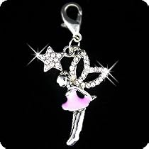 PURELY CHARMING Enameled Pet Charm / Pendant with Handset Swarovski Crystals - Tinkerbell & Star