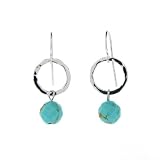 Sterling Silver Faceted Turquoise Round Hammered Drop Earrings