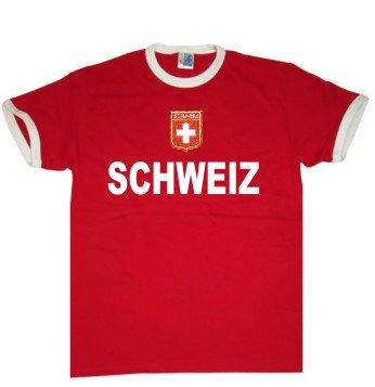 Schweiz / Switzerland T-Shirt im Trikot Look + Wappen S-XXL rot/weiss M