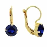 Vermeil (24k Gold over Sterling Silver) Round Dark Blue cz LeverBack Lever Back Earrings
