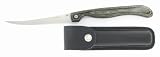 Pakkawood Handle Folding Fillet w/Black Leather Sheath