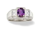 14K White Gold Genuine Oval Amethyst and Diamond Men's Ring
