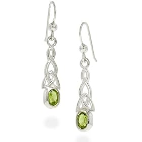 Sterling Silver Celtic Knot and Genuine Peridot Hook Earrings