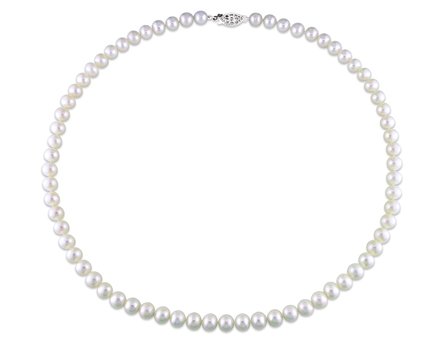 Sterling Silver Freshwater White in) (6.5-7mm)