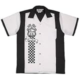 Route 66 Speedway Bowling Shirt White & Black Retro Bowler