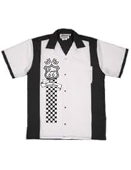 Apparel: Route 66 Speedway Bowling Shirt White & Black Retro Bowler - 2XL