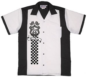 Route 66 Speedway Bowling Shirt White & Black Retro Bowler