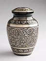 The Classic Cremation Urn. Hand Engraved Solid Brass With Black Lacquer Coat. Includes Velvet Storage & Display Box.